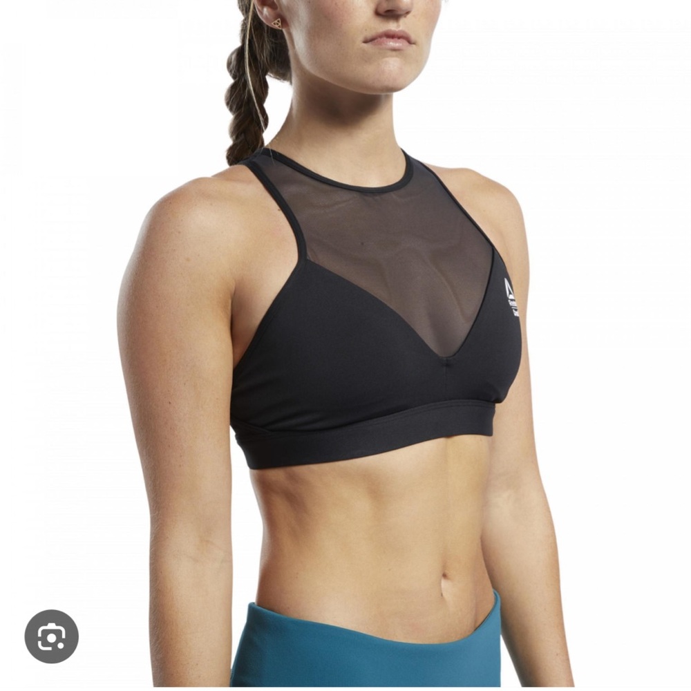 Reebok CrossFit High Neck Mesh Insert Sports Bra Crop Top XS/S